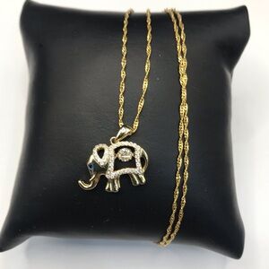 Gold Over 925 Sterling Silver 0.25CT MOISSANITE Elephant Pendant Necklace 16”